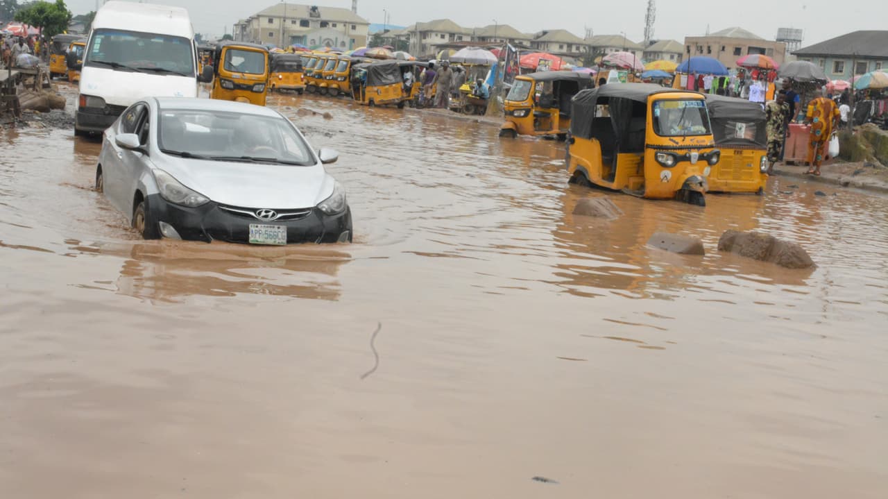 Urban flood caused by blocked drainage from plastic trash